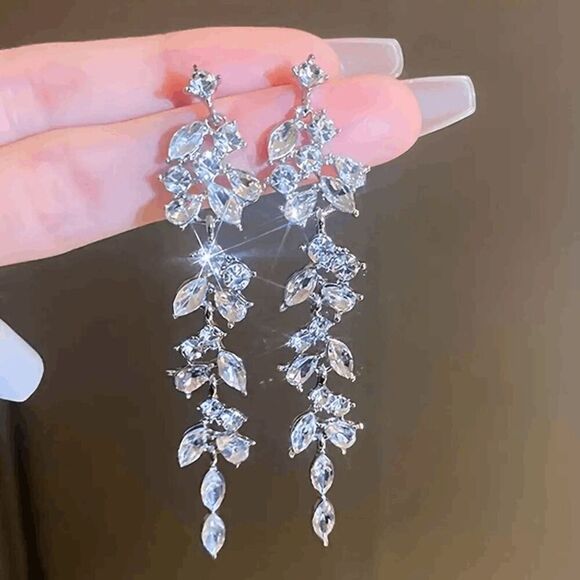 Boho Diamond Leaf Dangle Earrings - Picture 1 of 4